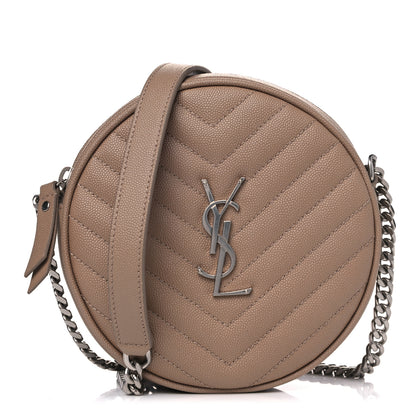 Saint Laurent Grain De Poudre Matelasse Chevron Quilted Round Vinyle Camera Bag Gold Sand 1 of 4