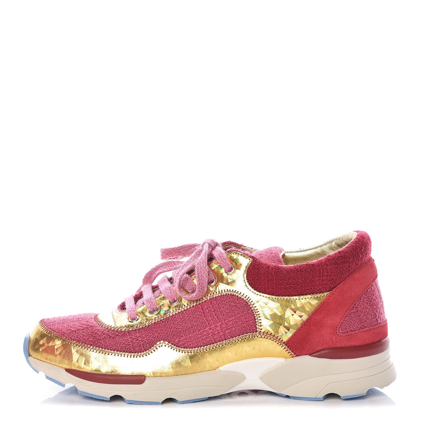 Tweed Suede Calfskin Sneakers 38 Dark Pink