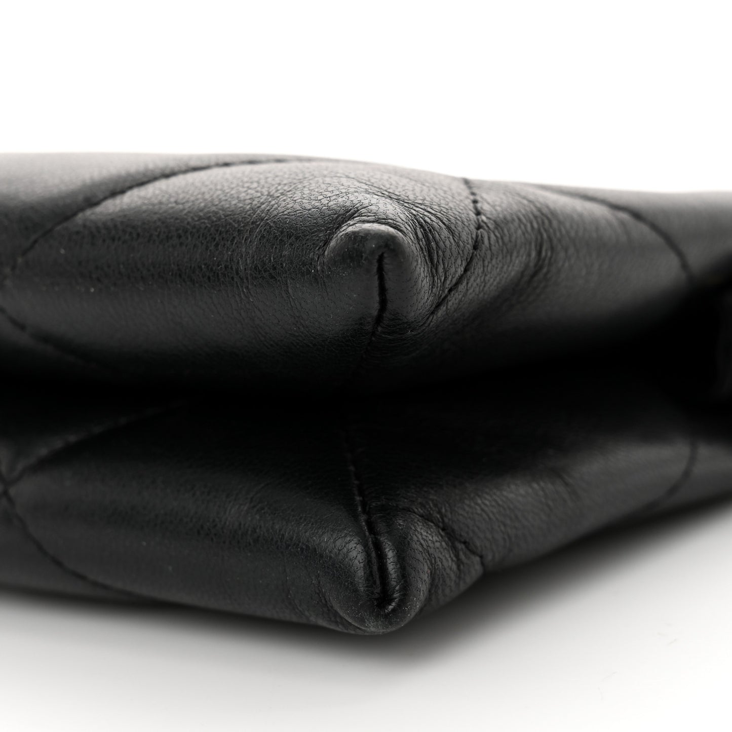 Shiny Goatskin Quilted Small Chanel 19 Pouch With Handle Black