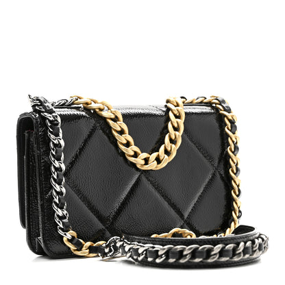 Chanel Shiny Crumpled Calfskin Quilted Chanel 19 Wallet On Chain WOC Black 3 of 11