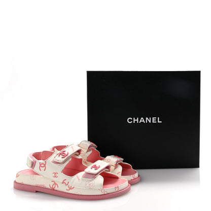 Chanel Lambskin Printed CC Velcro Dad Sandals 40 White Pink 10 of 10