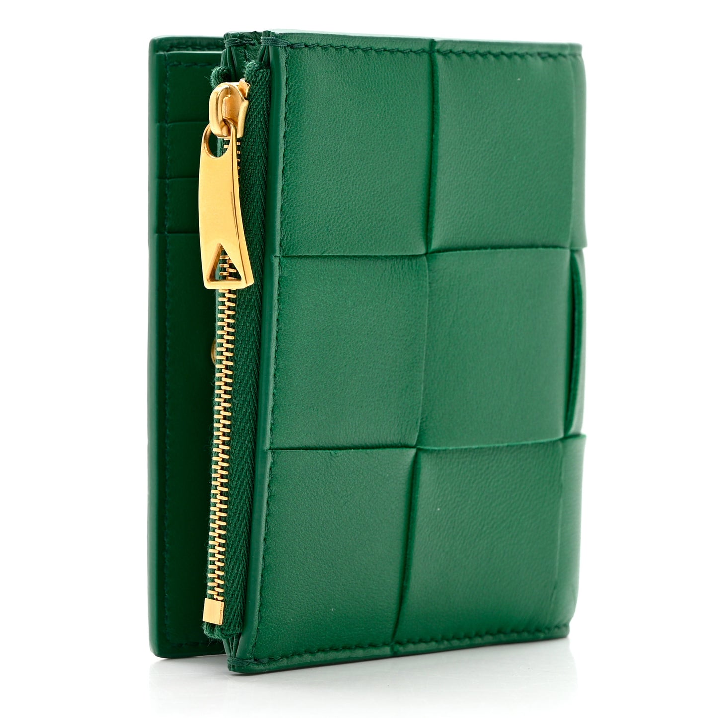 Nappa Intrecciato Bifold Zip Wallet Racing Green