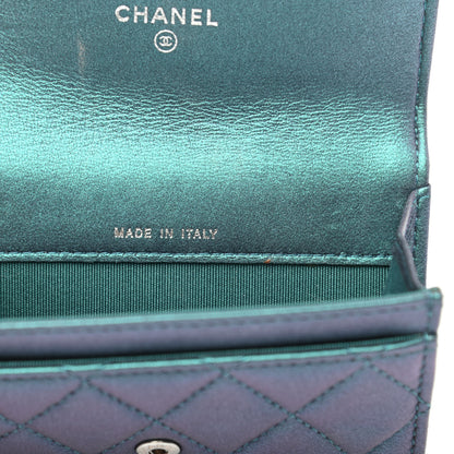 Chanel Iridescent Lambskin Quilted Flap Card Holder Turquoise 13 of 16