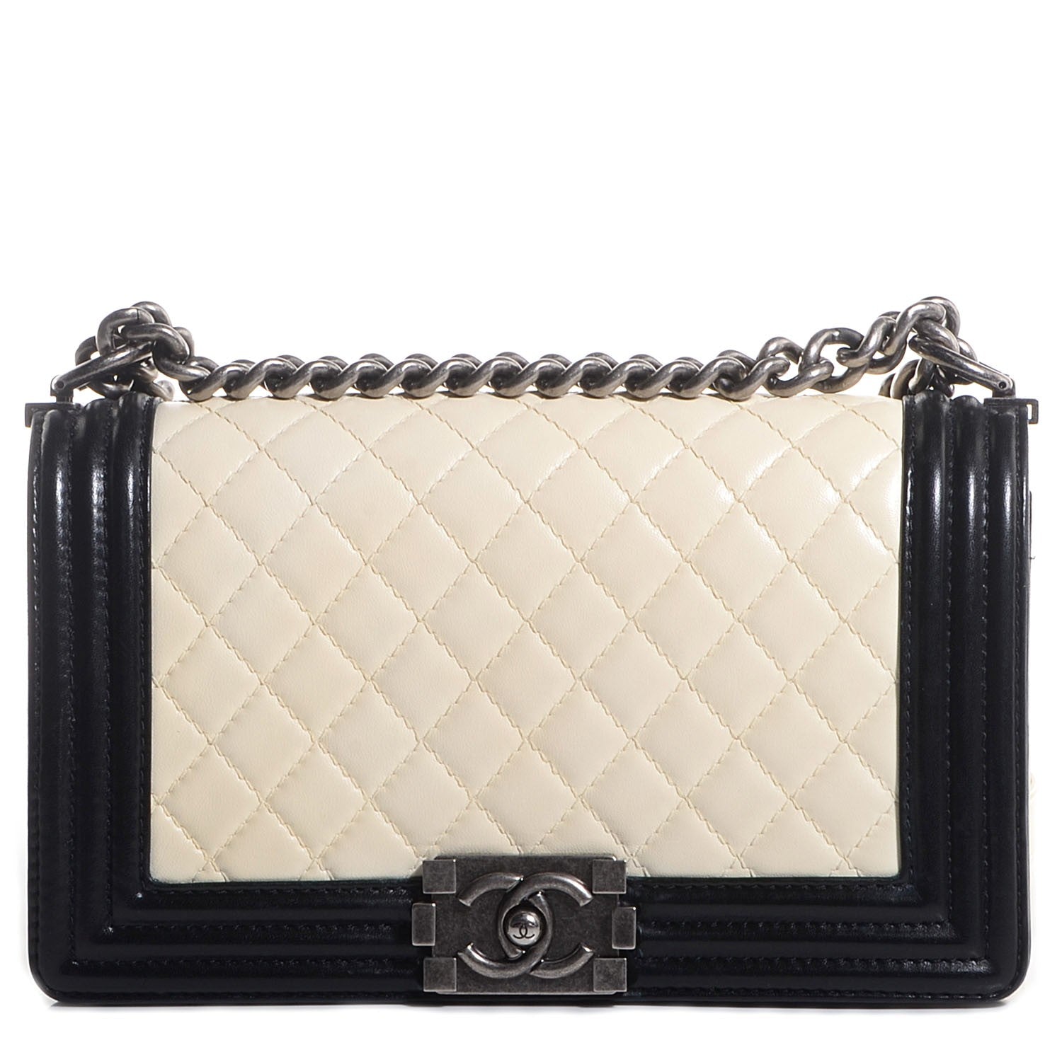 Chanel Lambskin Quilted Medium Boy Flap Black Beige 1 of 8