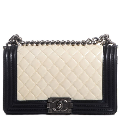 Chanel Lambskin Quilted Medium Boy Flap Black Beige 1 of 8