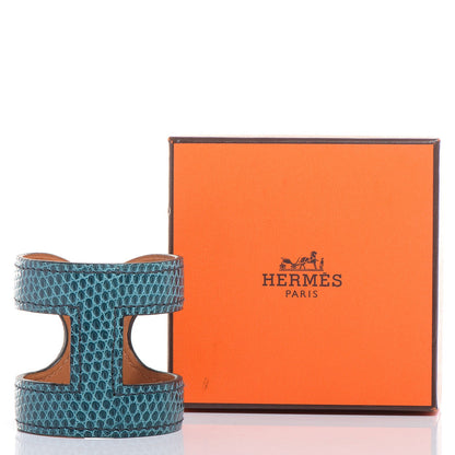Hermes Lizard Ano Cuff Bleu Petrole 4 of 6