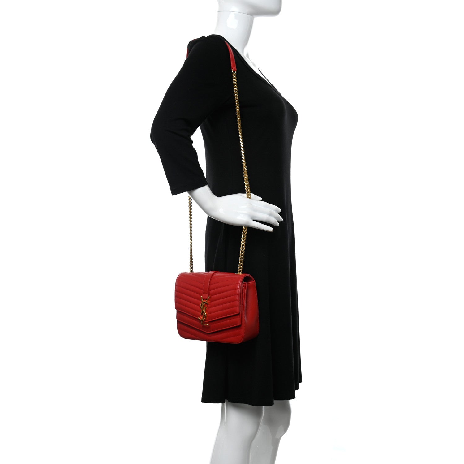 Saint Laurent Lambskin Matelasse Chevron Monogram Small Sulpice Bag Red 1 of 11