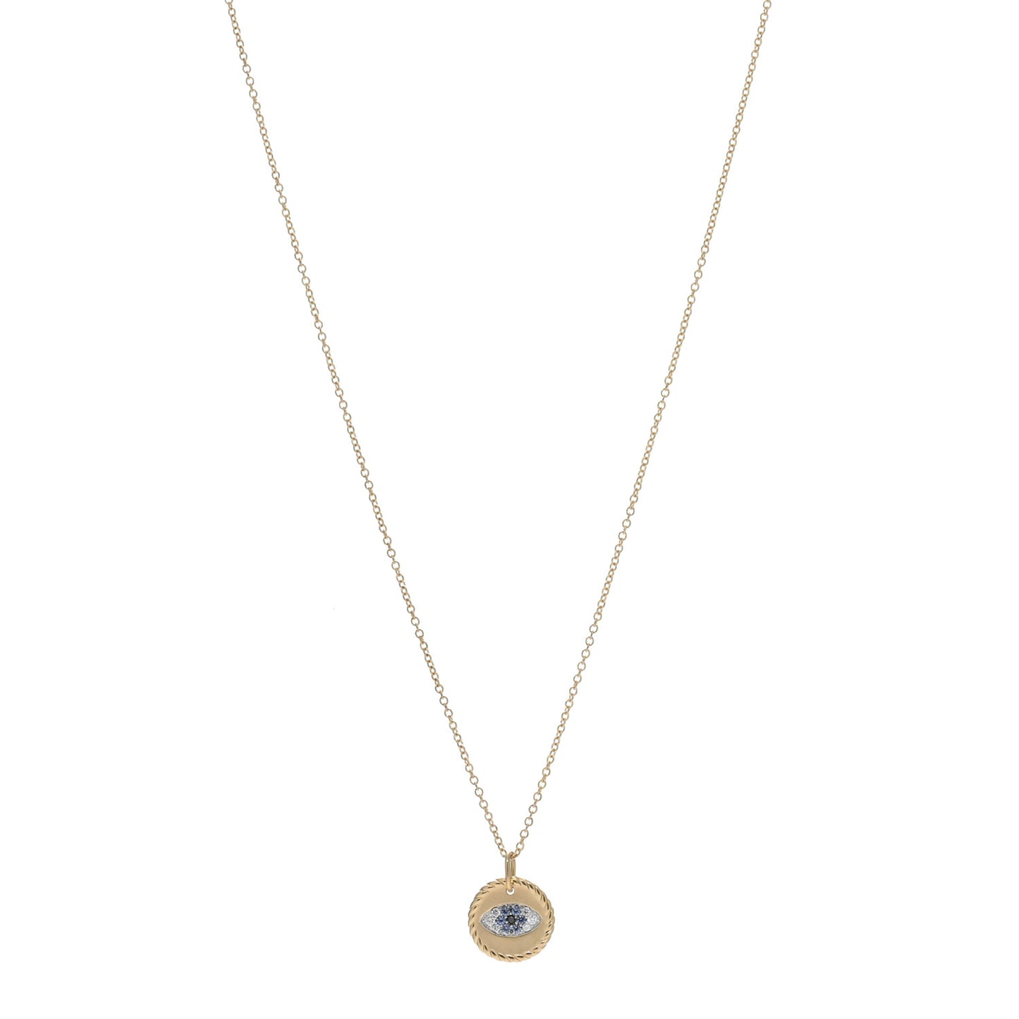 18K Yellow Gold Blue Sapphire Diamond Evil Eye Necklace