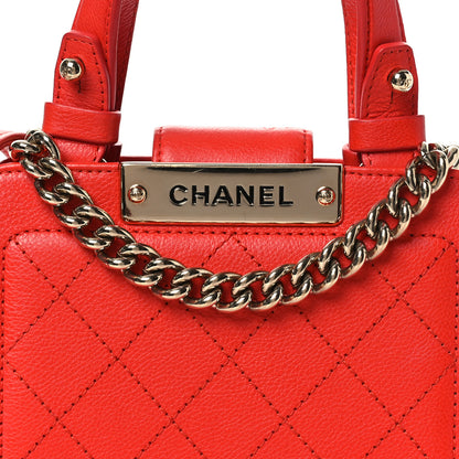 Chanel Grained Calfskin Stitched Mini Label Click Shopper Tote Red 8 of 11