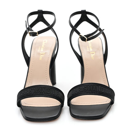 Christian Dior Canvas Embroidered Dway 80mm Sandals 38 Black 3 of 9