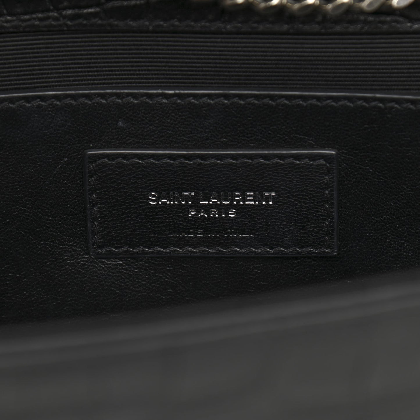 Calfskin Crocodile Embossed Medium Classic Monogram Kate Tassel Satchel Black