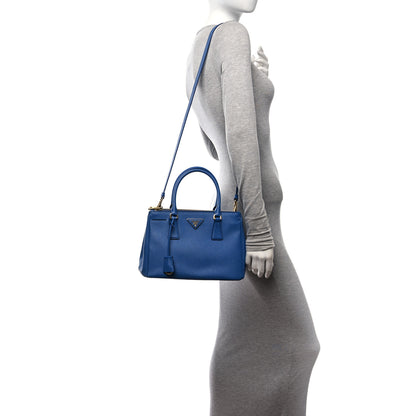 Prada Saffiano Lux Small Galleria Double Zip Tote Azzurro 2 of 14