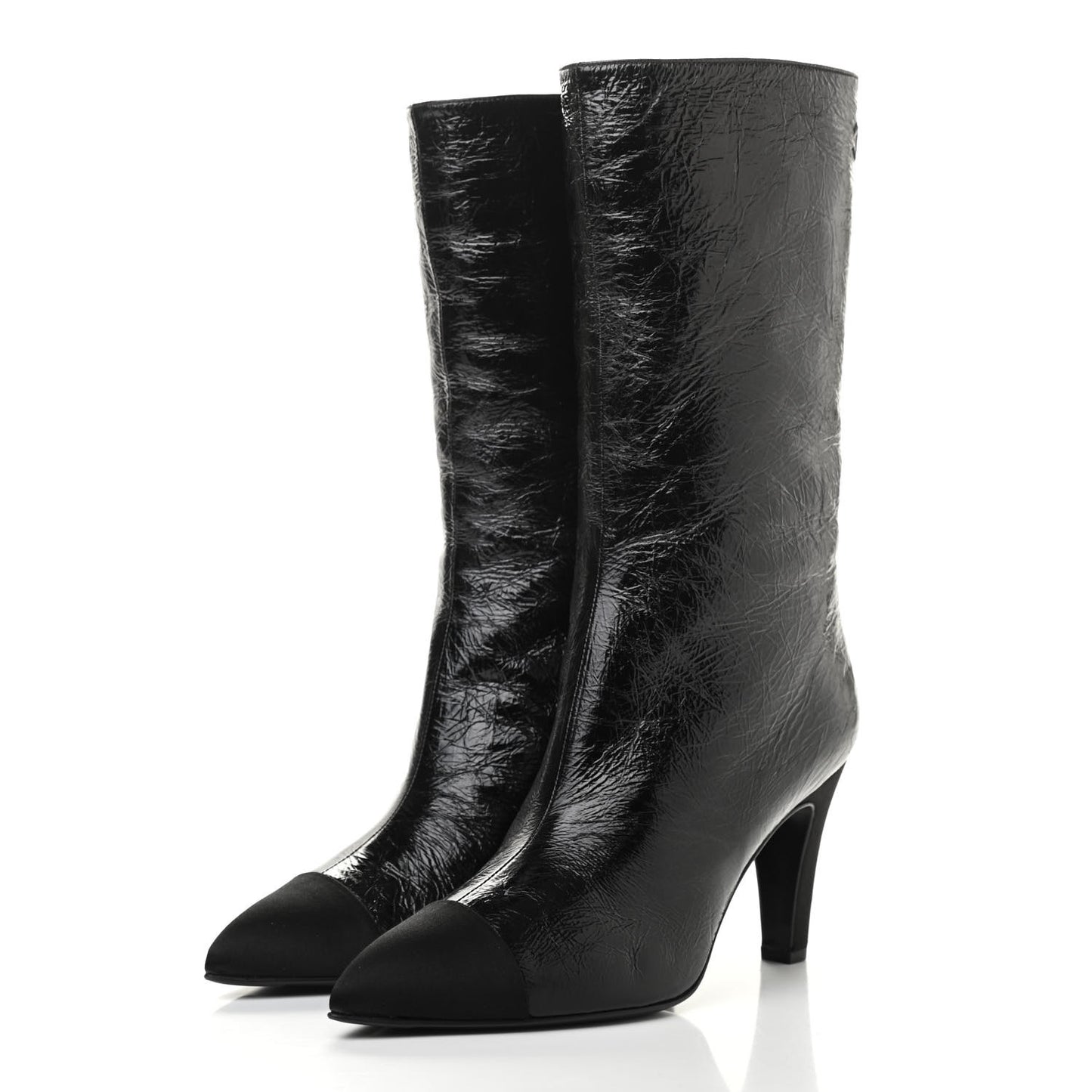 Crumpled Calfskin Grosgrain Gabrielle Cap Toe Short Boots 39 Black