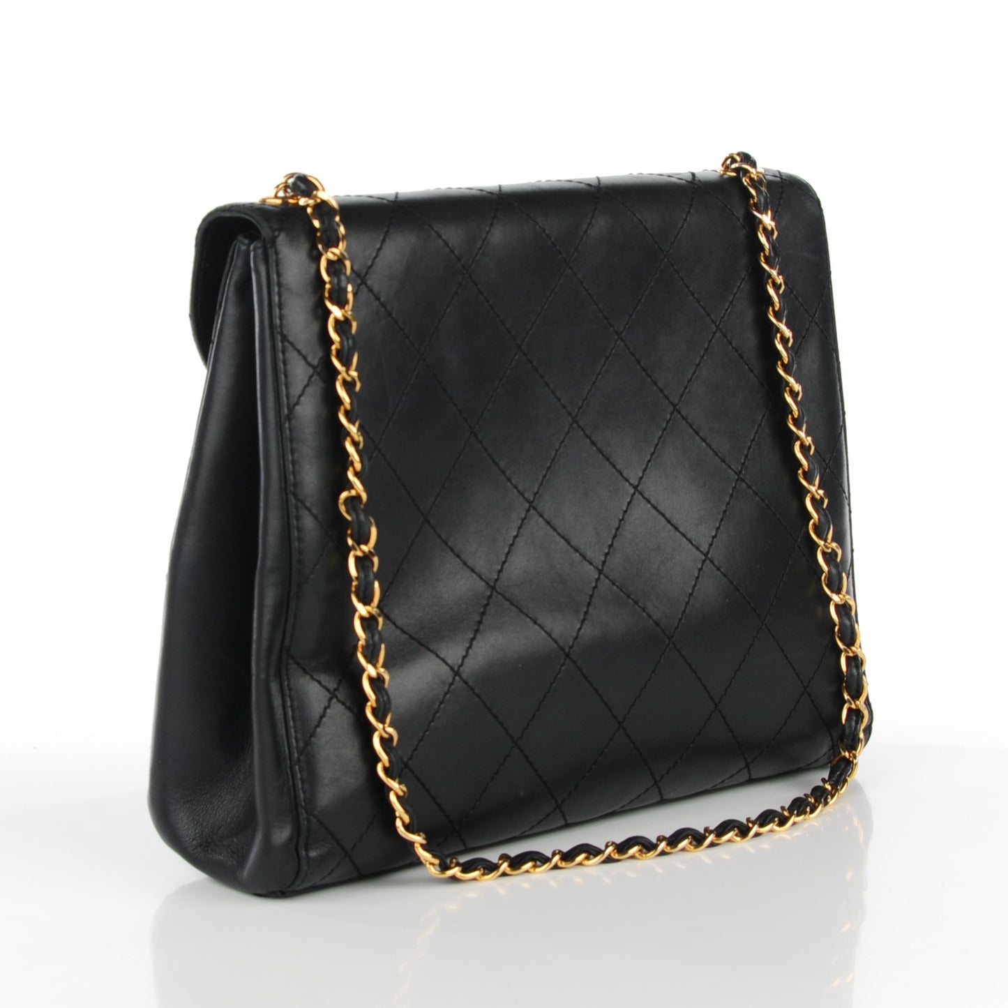 Lambskin Quilted Flap Shoulder Bag Black