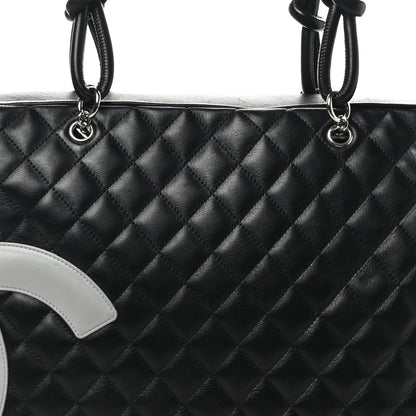 Chanel Calfskin Quilted Jumbo Cambon Bowler Black Grey 8 of 13