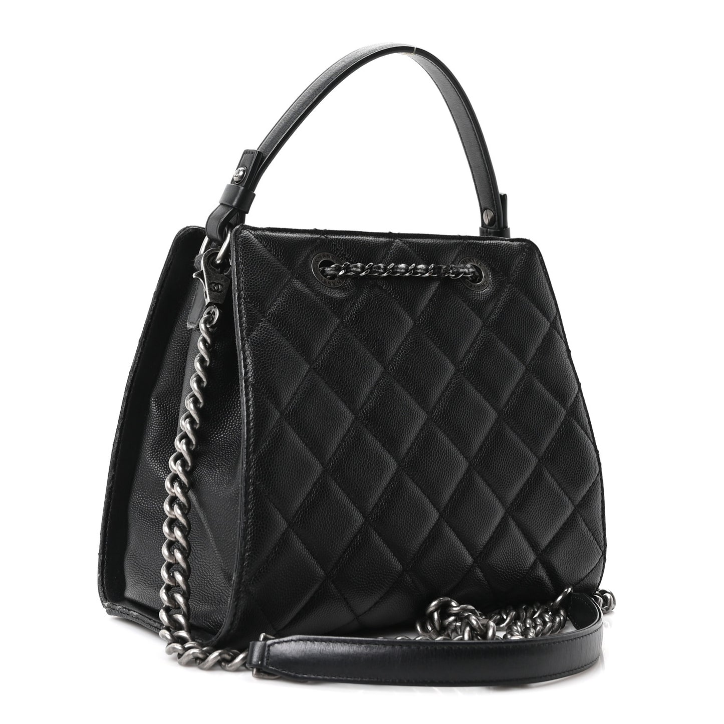 Caviar Quilted Small CC Bucket Bag Black