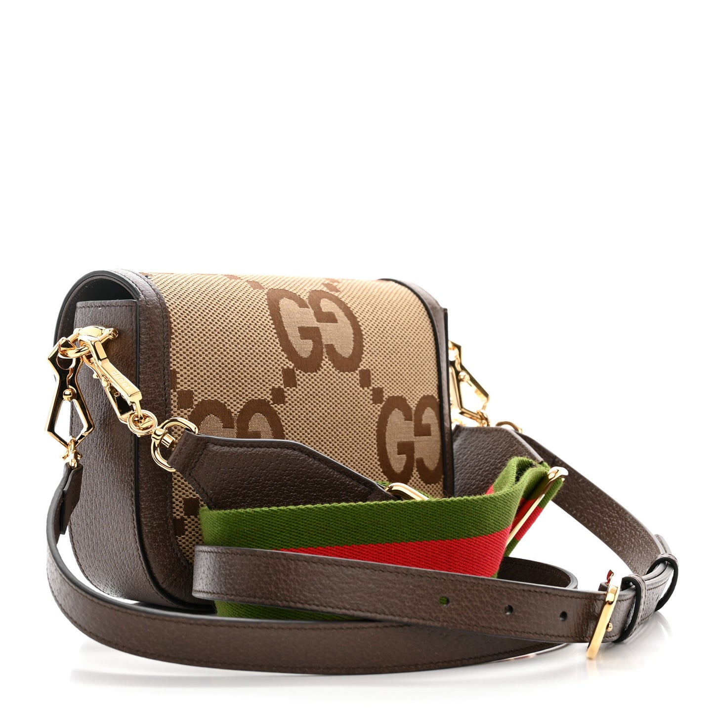 Monogram Jumbo GG Textured Dollar Calfskin Web Mini Horsebit 1955 Shoulder Bag Camel Ebony New Acero