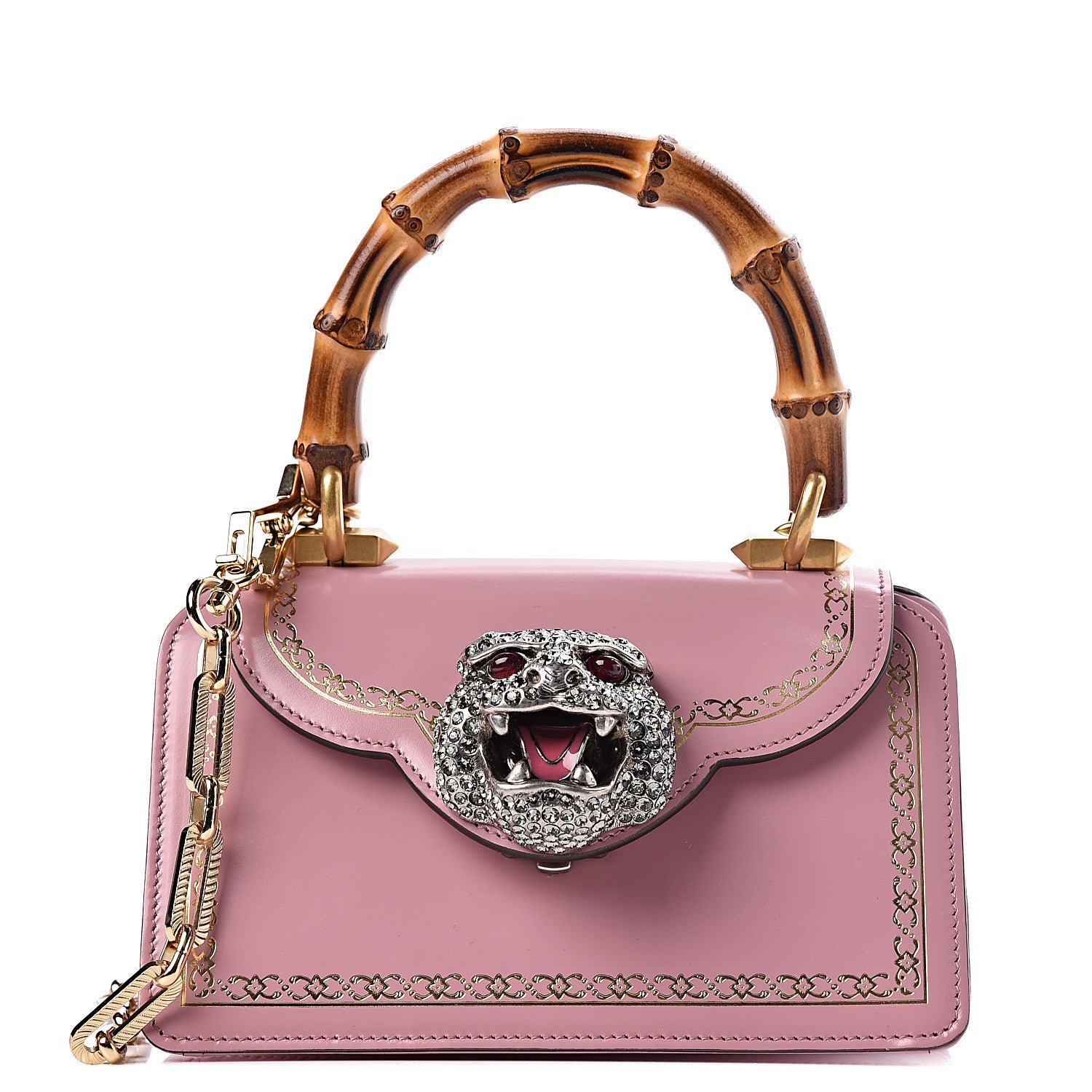 Gucci Calfskin Bamboo Crystal Mini Thiara Top Handle Bag Carmine Rose Gold 1 of 10