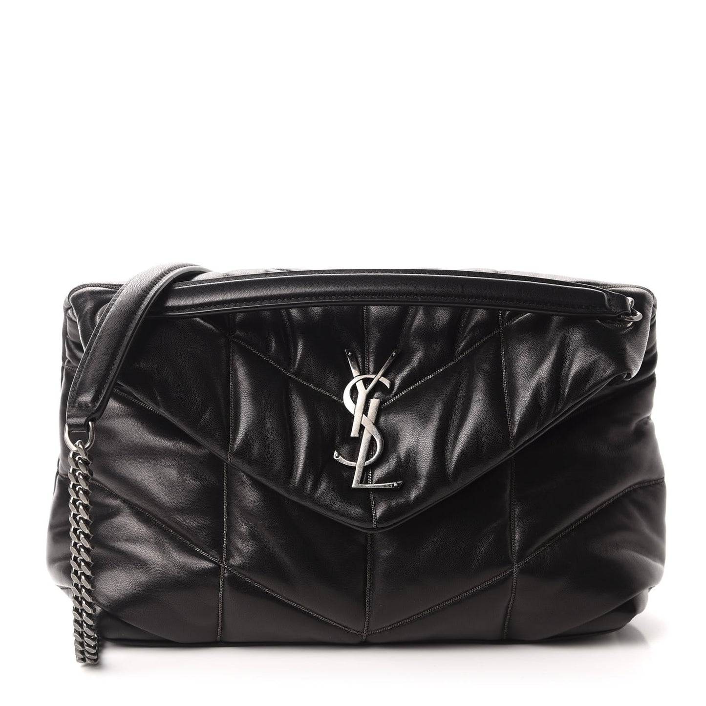 Lambskin Quilted Small Loulou Puffer Monogram Chain Satchel Black