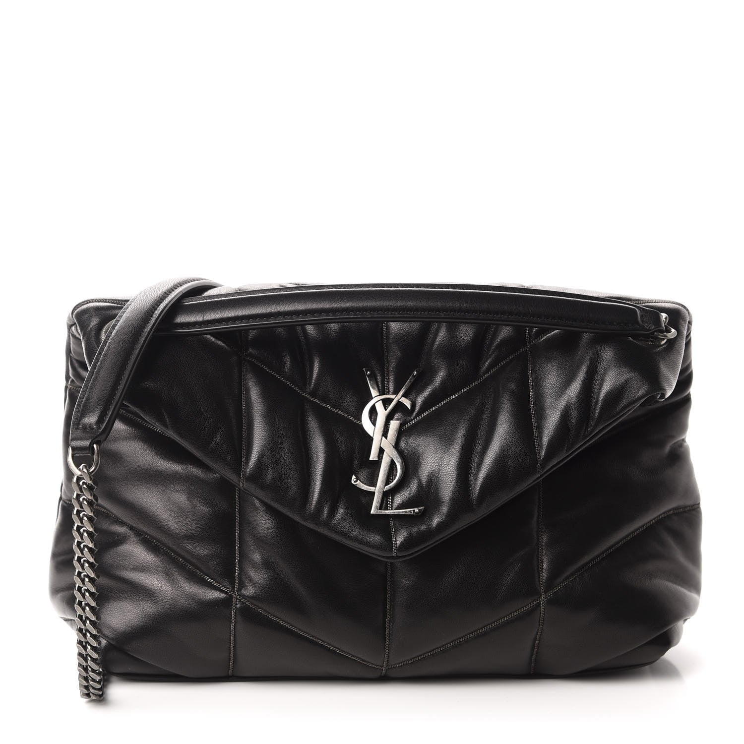 Saint Laurent Lambskin Quilted Small Loulou Puffer Monogram Chain Satchel Black 1 of 11