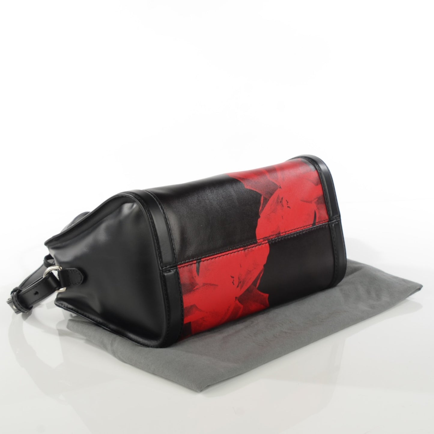 Smooth Calfskin Small Rose Skull Padlock Zip Around Tote Black Red