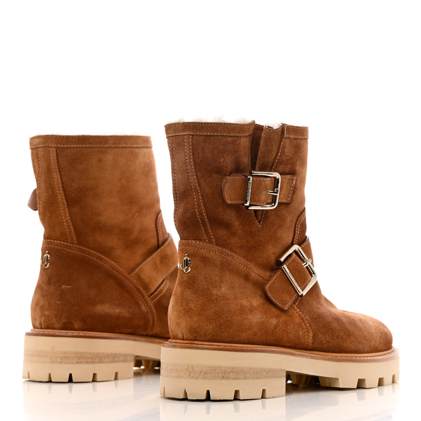 Soft Suede Shearling Biker Boots 37.5 Tan