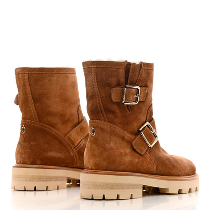 Jimmy Choo Soft Suede Shearling Biker Boots 37.5 Tan 4 of 12
