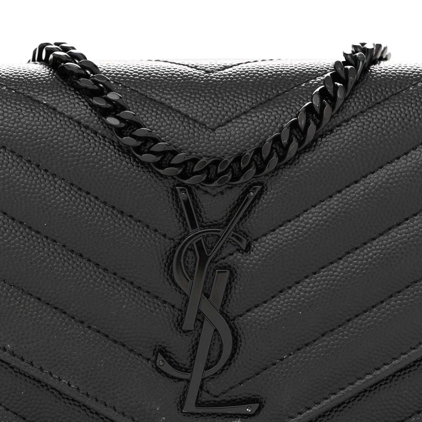 Grain De Poudre Matelasse Chevron Monogram Monochrome Chain Wallet Black