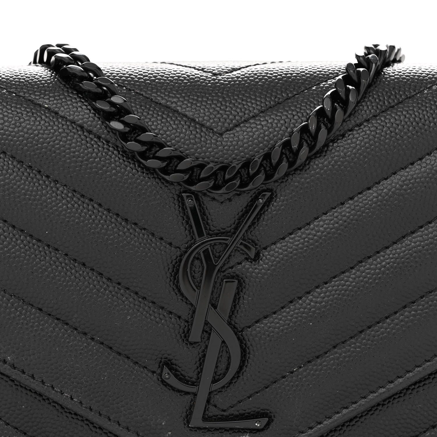 Saint Laurent Grain De Poudre Matelasse Chevron Monogram Monochrome Chain Wallet Black 8 of 12