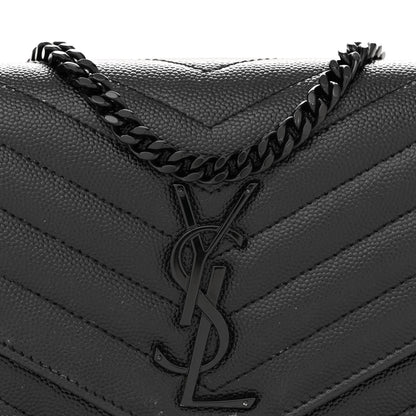 Saint Laurent Grain De Poudre Matelasse Chevron Monogram Monochrome Chain Wallet Black 8 of 12