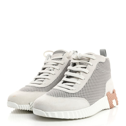 Hermes Goatskin Suede Mesh Hip-Hop High Top Sneakers 38 Gris Lulea White 3 of 8