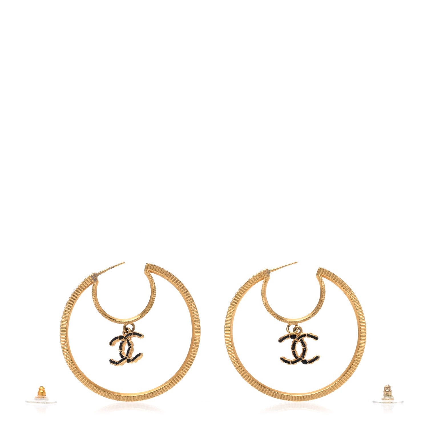 Chanel Baguette Crystal CC Drop Hoop Earrings Gold 3 of 4