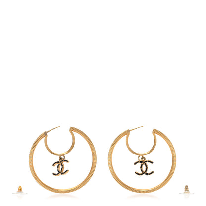Chanel Baguette Crystal CC Drop Hoop Earrings Gold 3 of 4