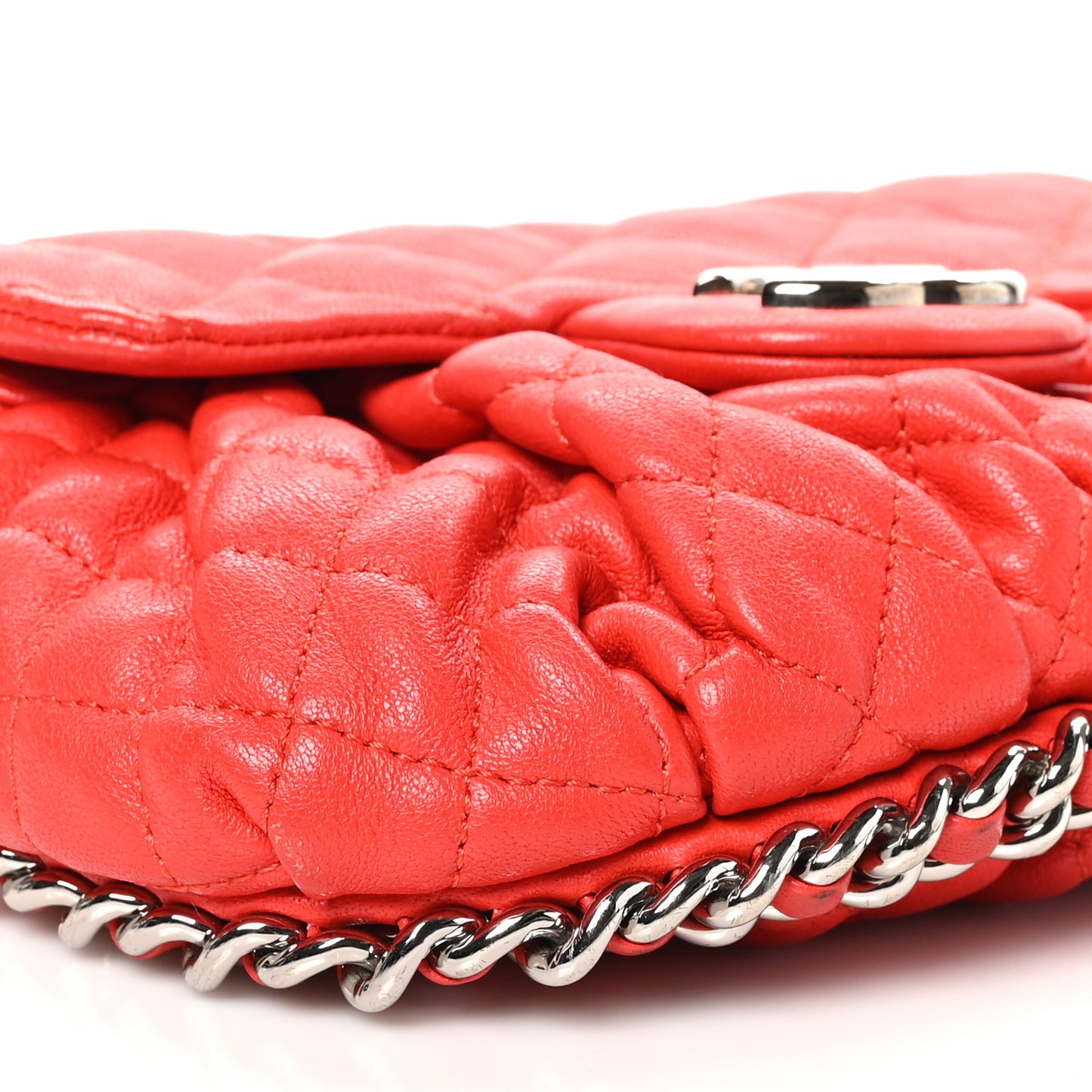Washed Lambskin Quilted Mini Chain Around Messenger Red