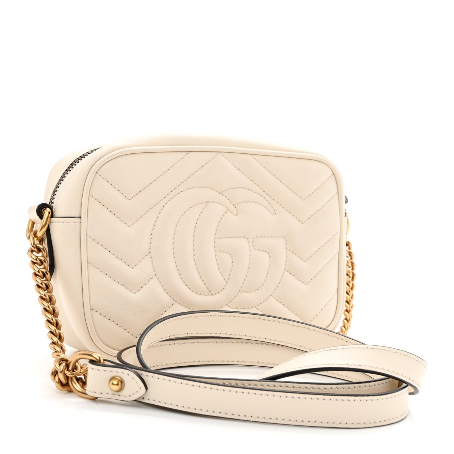 Calfskin Matelasse Mini GG Marmont Chain Shoulder Bag White