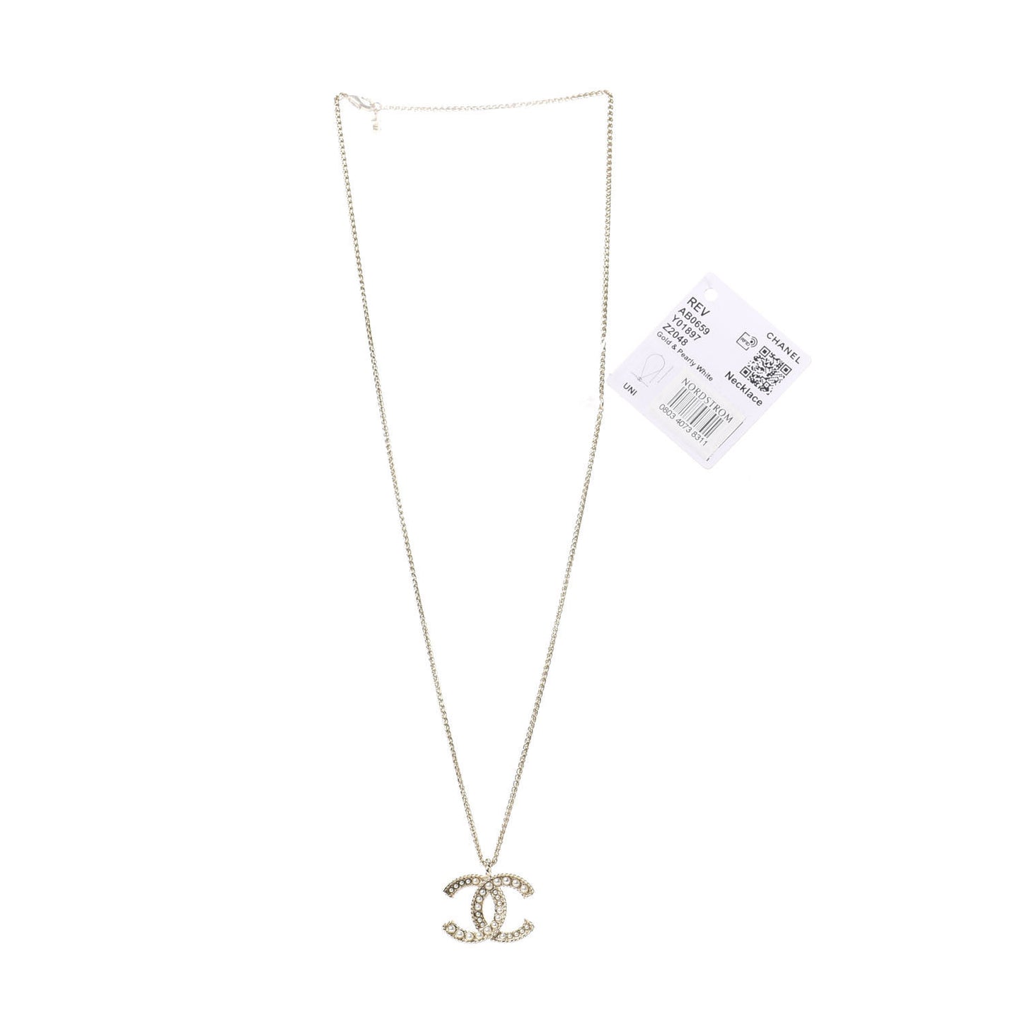 Pearl CC Pendant Necklace Gold