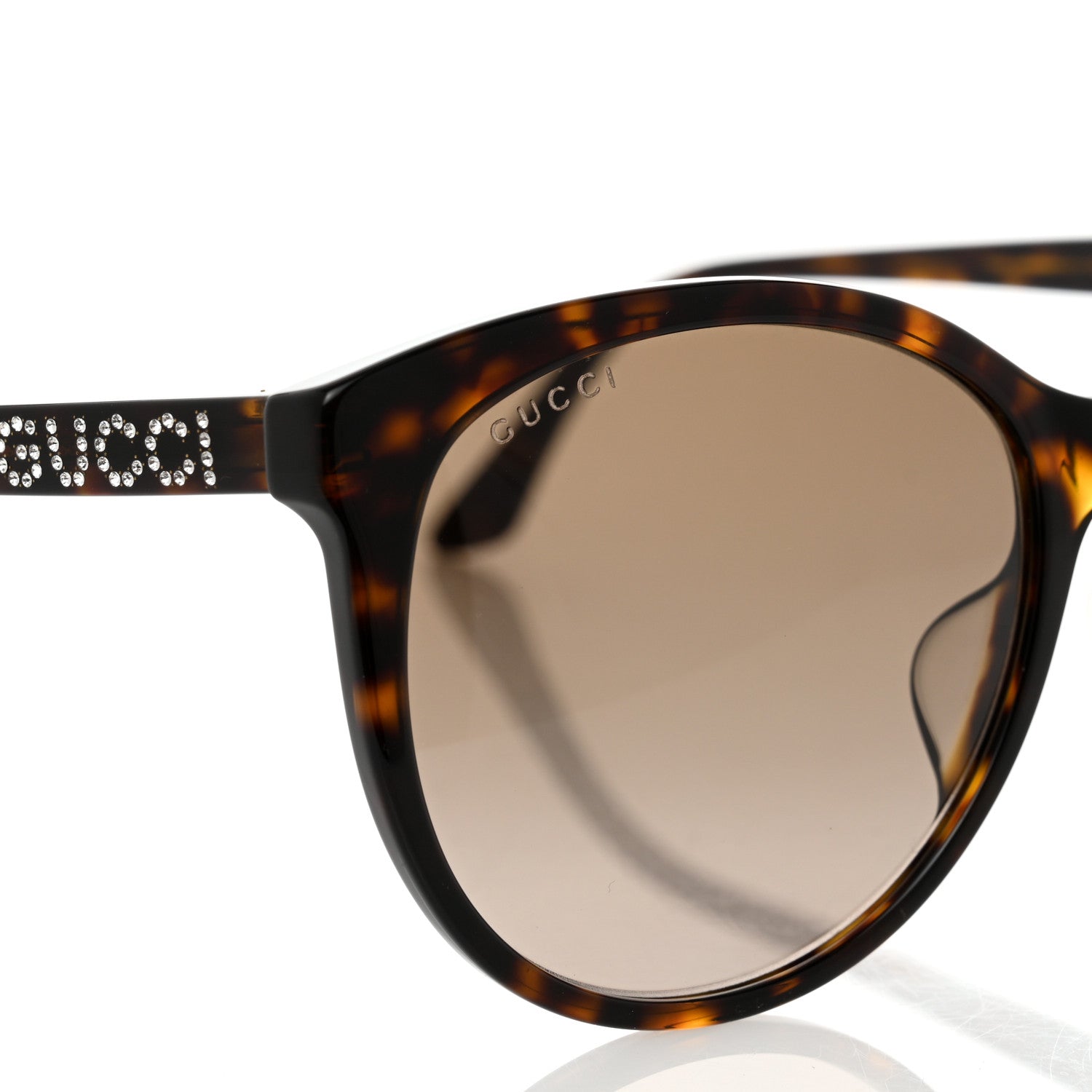 Gucci Round Frame Crystal Sunglasses GG 0419S Tortoise 7 of 8