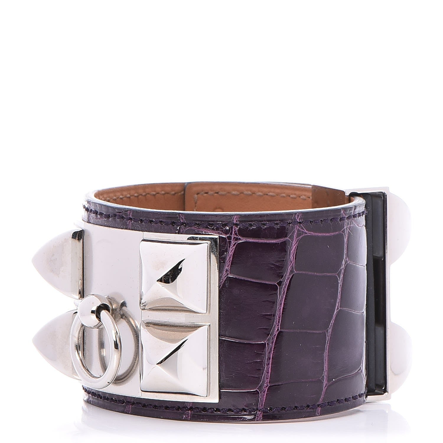 Hermes Shiny Alligator Collier De Chien CDC Bracelet S Amethyst 1 of 7