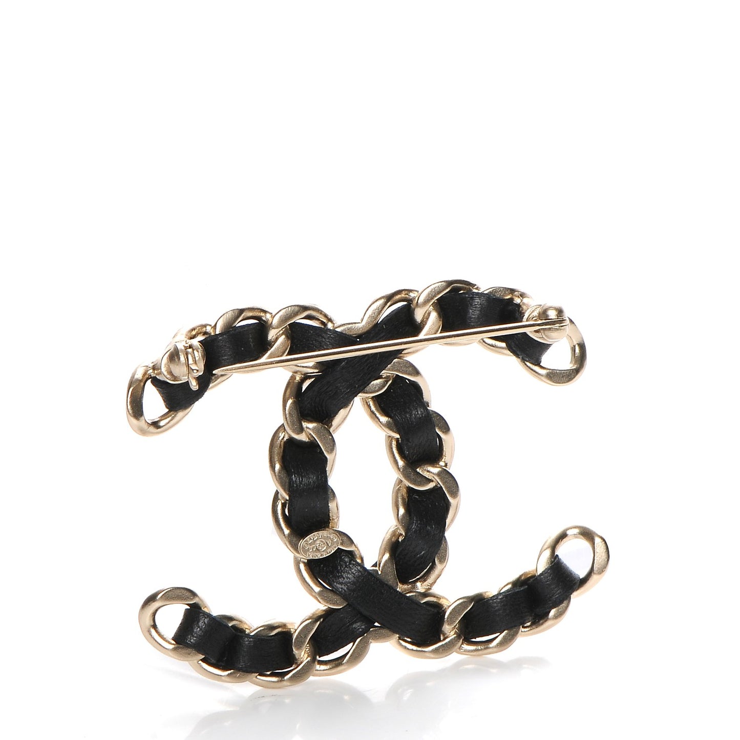 Lambskin Chain CC Brooch Black Gold