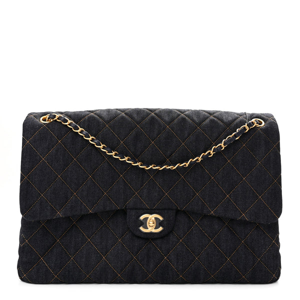 Chanel Denim Quilted XXL Travel Flap Bag Dark Blue Orange 1879414