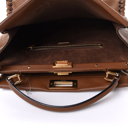Fendi Calfskin Lace Up Large Peekaboo Iconic Satchel Cognac 5 of 17