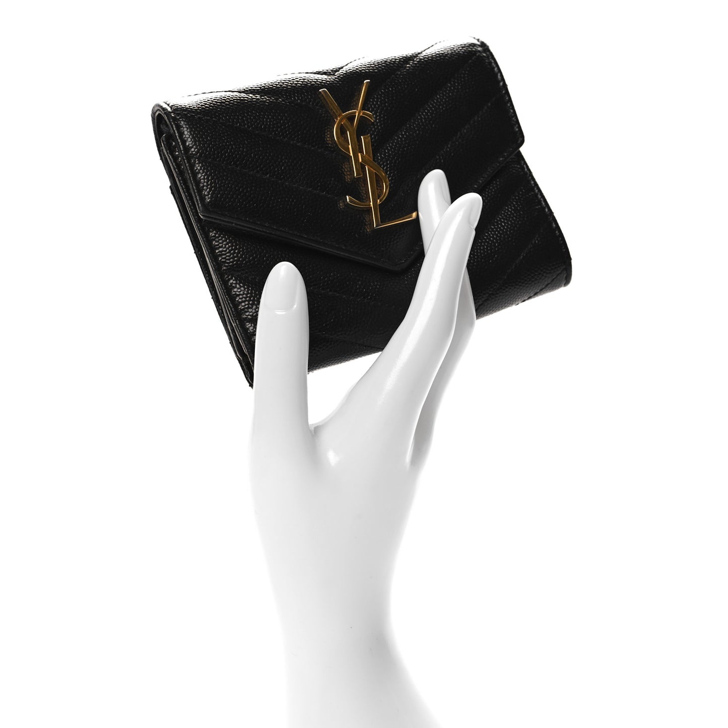 Grain De Poudre Matelasse Chevron Monogram Compact Tri Fold Wallet Black