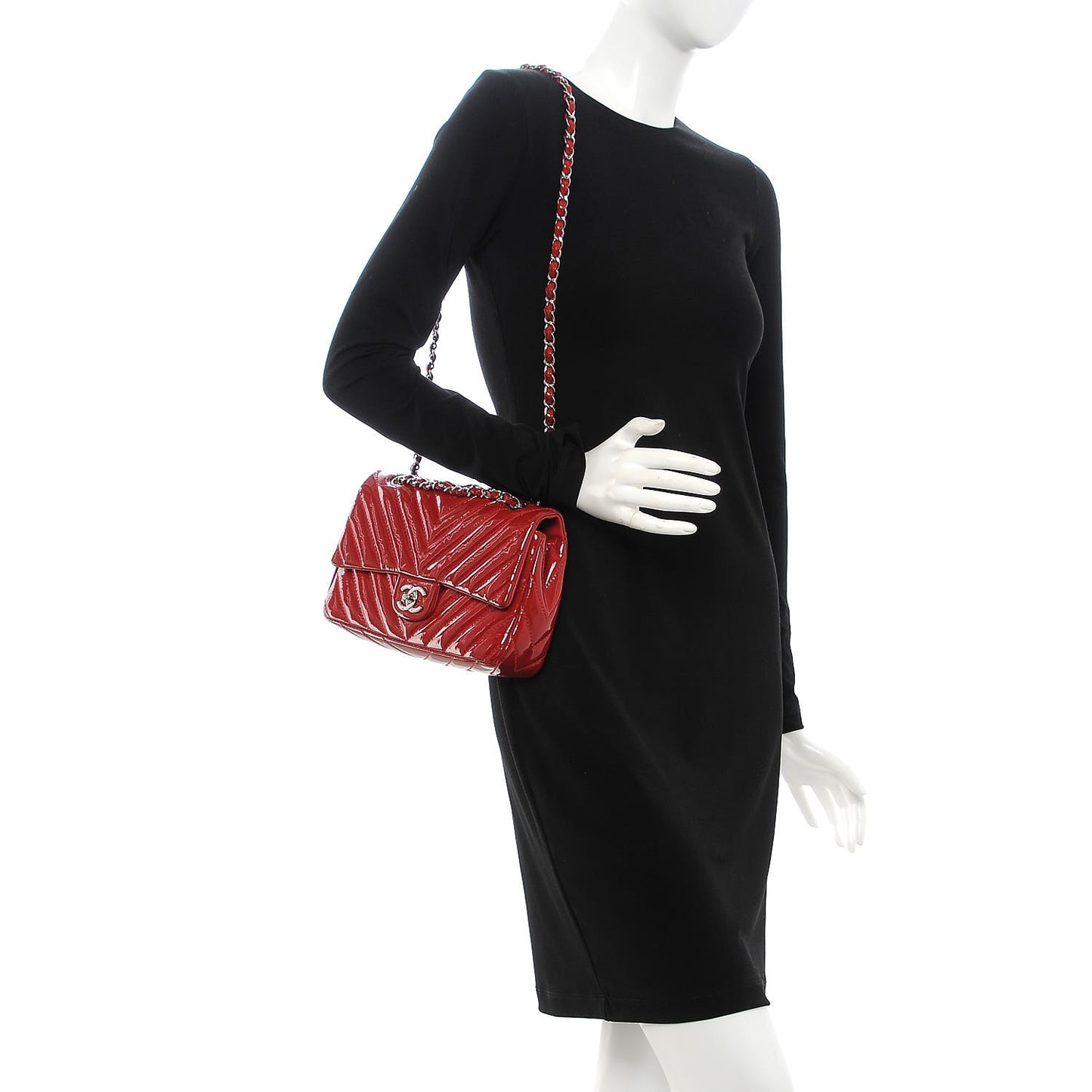 Patent Chevron Quilted Medium Single Flap Red