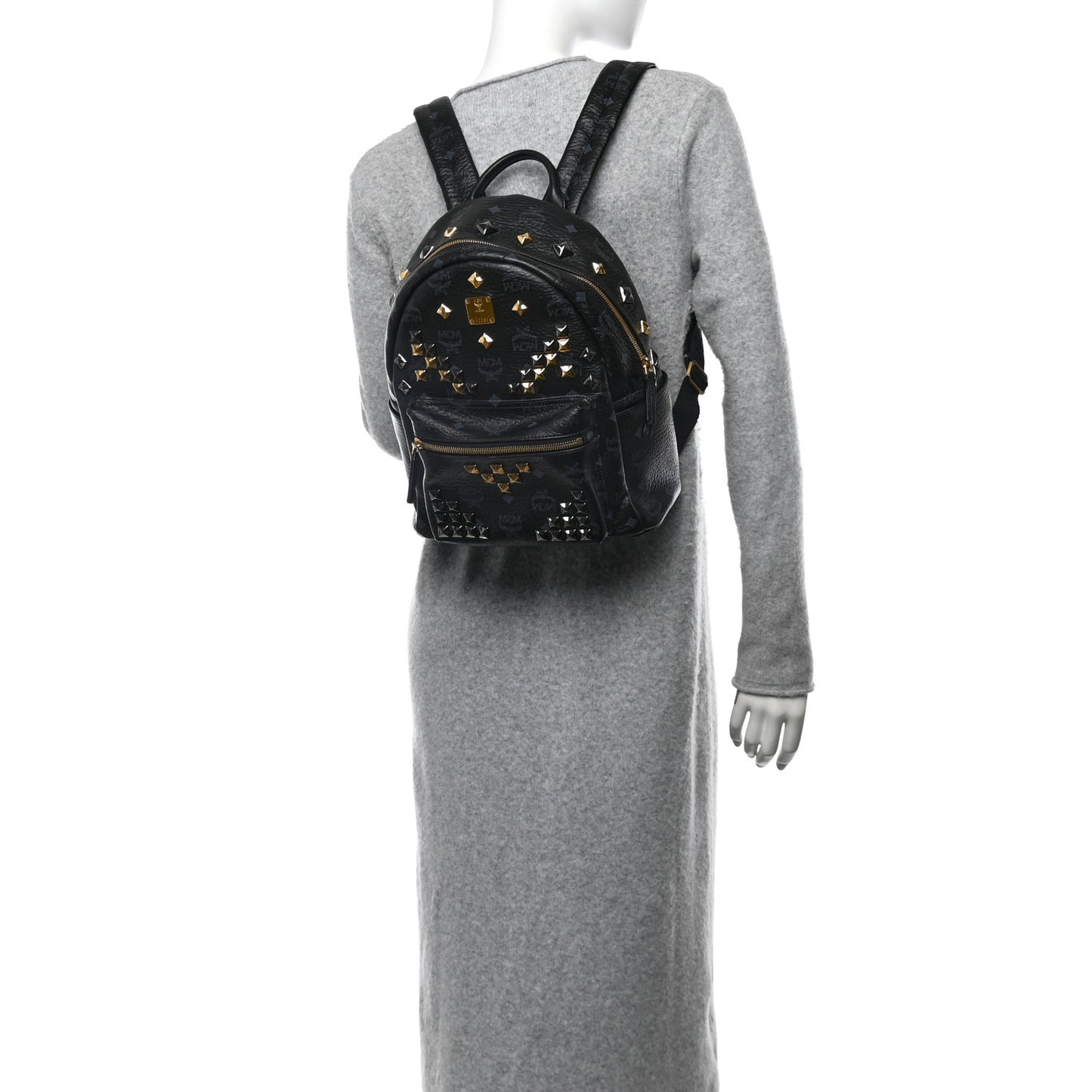 Grained Calfskin Visetos Studded Small Stark M Backpack Black
