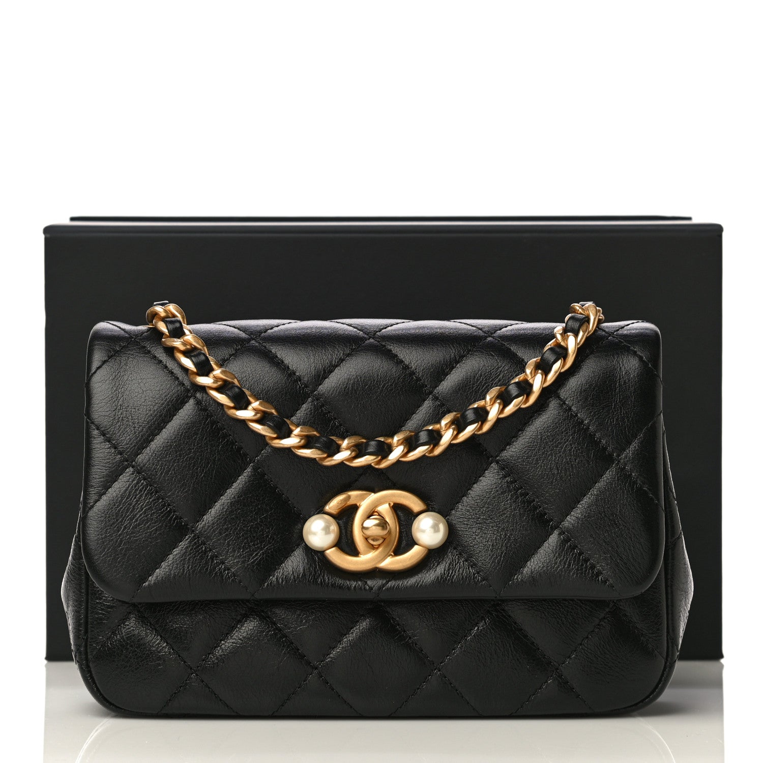 Chanel Calfskin Quilted Mini Pearl Flap Bag Black 15 of 15
