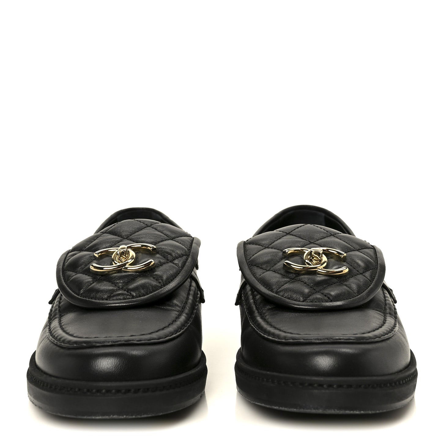 Lambskin Quilted CC Turnlock Loafers 38.5 Black