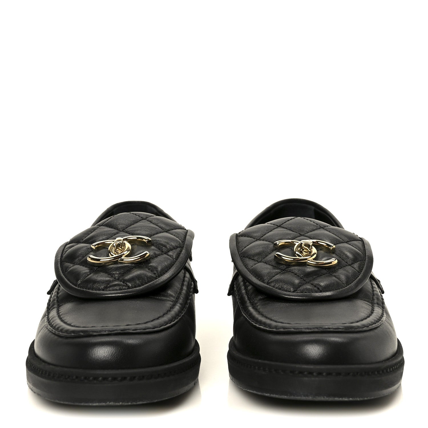 Chanel Lambskin Quilted CC Turnlock Loafers 38.5 Black 3 of 11