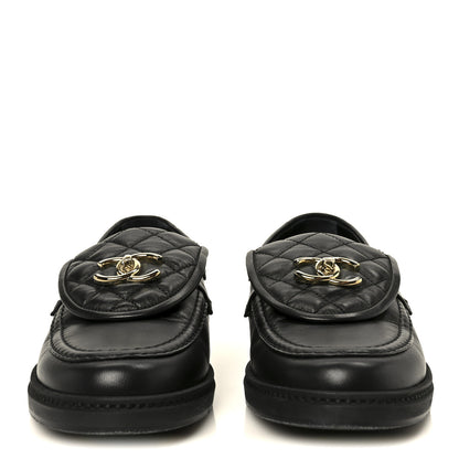 Chanel Lambskin Quilted CC Turnlock Loafers 38.5 Black 3 of 11