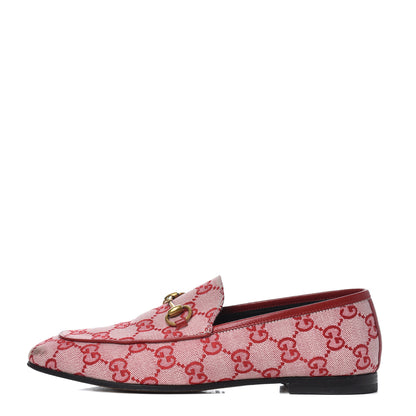 Gucci Canvas GG Monogram Horsebit Womens Jordaan Loafers 36.5 Gardenia Hibiscus Red 1 of 15