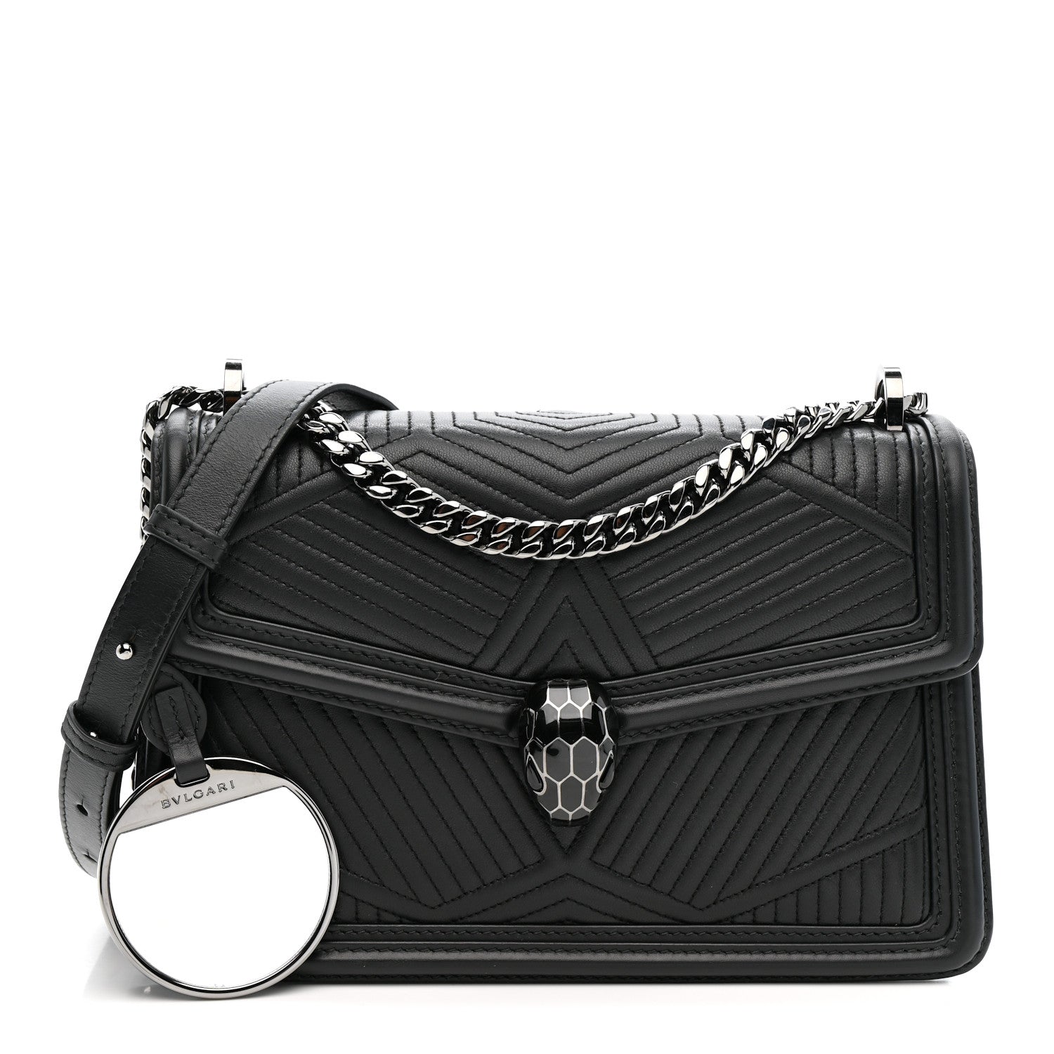 Bulgari Quilted Nappa Smooth Calfskin Serpenti Forever Diamond Blast Shoulder Bag Black 3 of 10